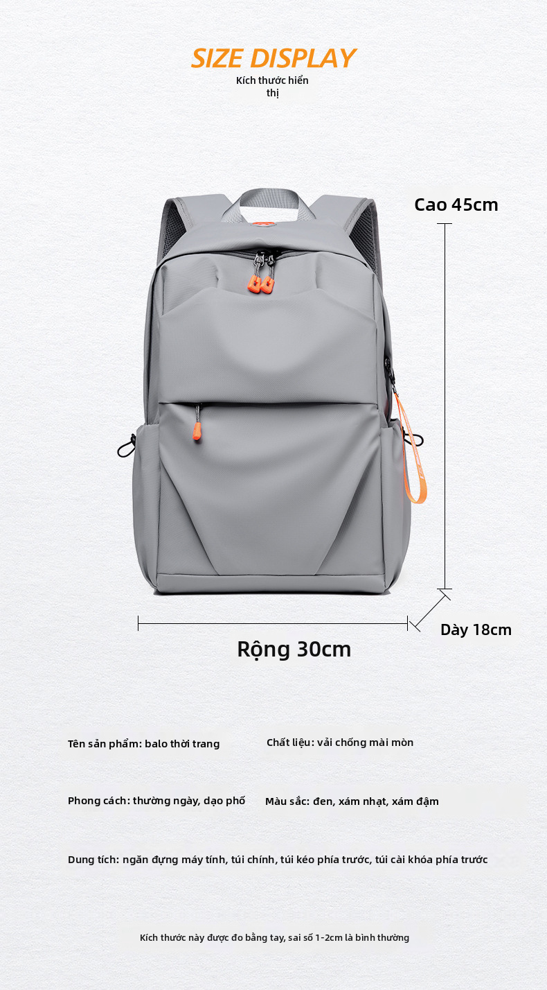 Ba lô đi lại chống thấm vải Oxford, ba lô laptop dung tích lớn 20-35L dùng cho du lịch và học tập.