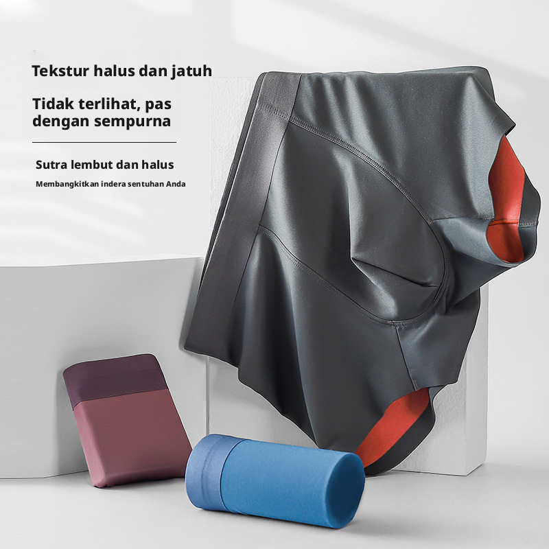 Celana Boxer Modal 100 Hitung Pria, Pakaian Dalam Antibakteri Mulus Bernapas dengan Lapisan Selangkangan Sutra, Mid-Rise