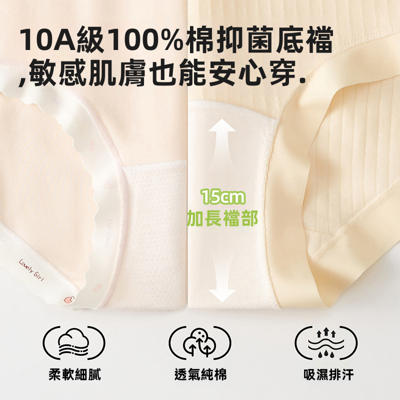 女性高腰棉質三角內褲，具有抗菌功能且透氣，適合大尺碼使用
