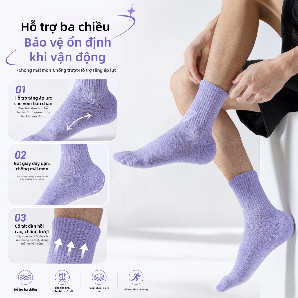 Tất thể thao ngắn cổ chân bằng vải cotton cho nam của RUNYUBO, tất chạy bộ có đệm, chống trượt và thoáng khí, dành cho thanh thiếu niên và người trẻ tuổi.