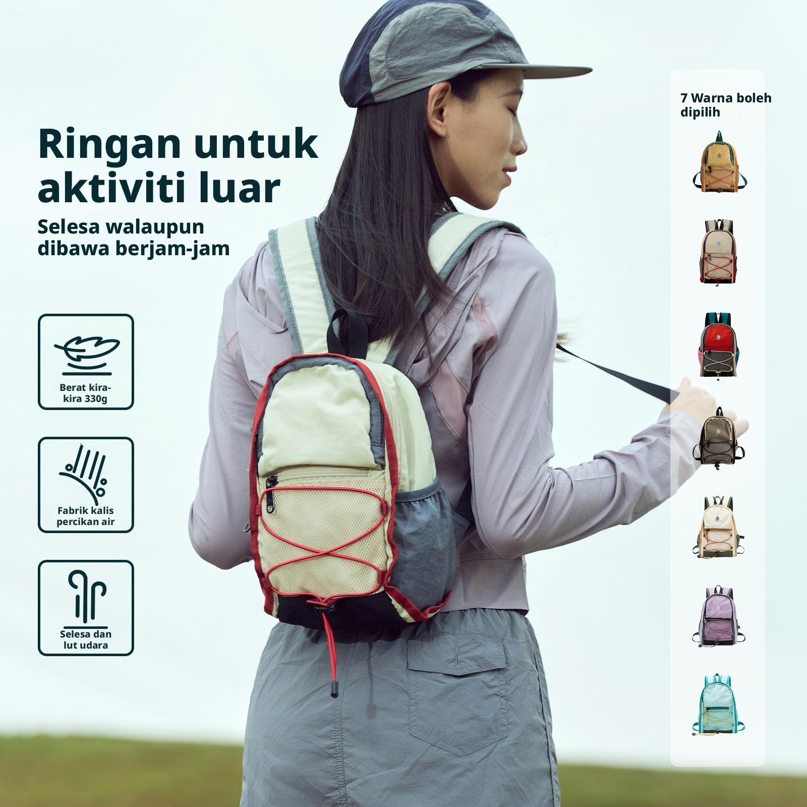 Beg galas mendaki nilon ringan, beg harian pelbagai fungsi untuk aktiviti luar bersaiz 36-55L untuk lelaki dan wanita.
