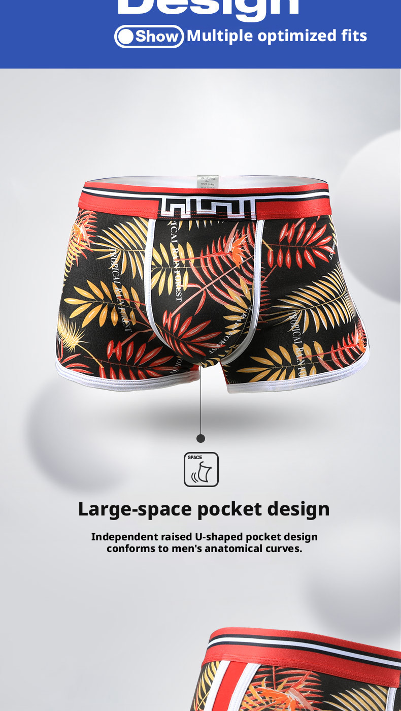 Men's Cotton Boxer Briefs, Breathable Mid-Rise Underwear for Daily Wear, 4 Sizes