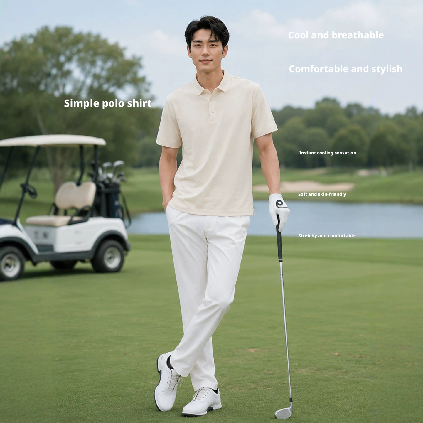 Men's Ice Silk Polo Shirt Short Sleeve Solid Color Breathable Casual Summer Top