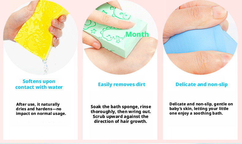 Baby Bath Sponge Brush with Cartoon Print, Soft Sponge Body Scrubber for Infants and Toddlers