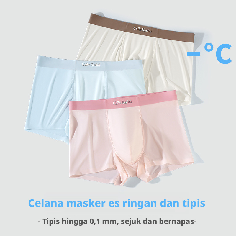 Celana Boxer Sutra Es Pria, Pakaian Dalam Warna Padat Bernapas Cepat Kering Mulus