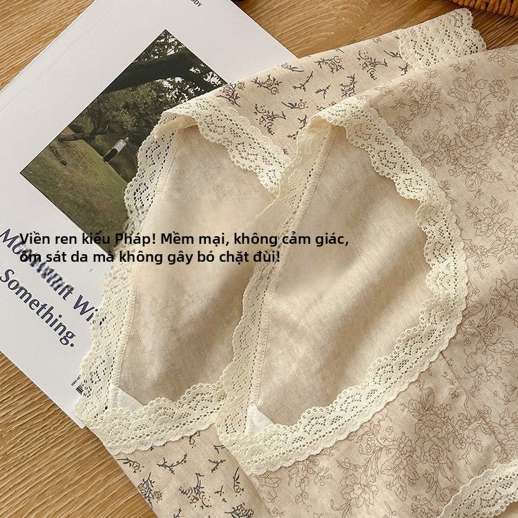 Quần lót tam giác bằng vải cotton dành cho phụ nữ có họa tiết hoa, quần lót chống khuẩn thoáng khí kiểu ngắn ngang hông