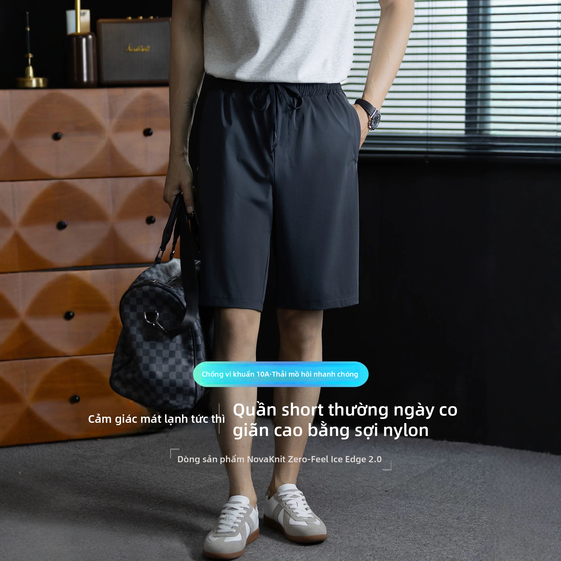 Quần short nam vải thun nylon co giãn cao, quần short thể thao mùa hè nhanh khô thoáng khí