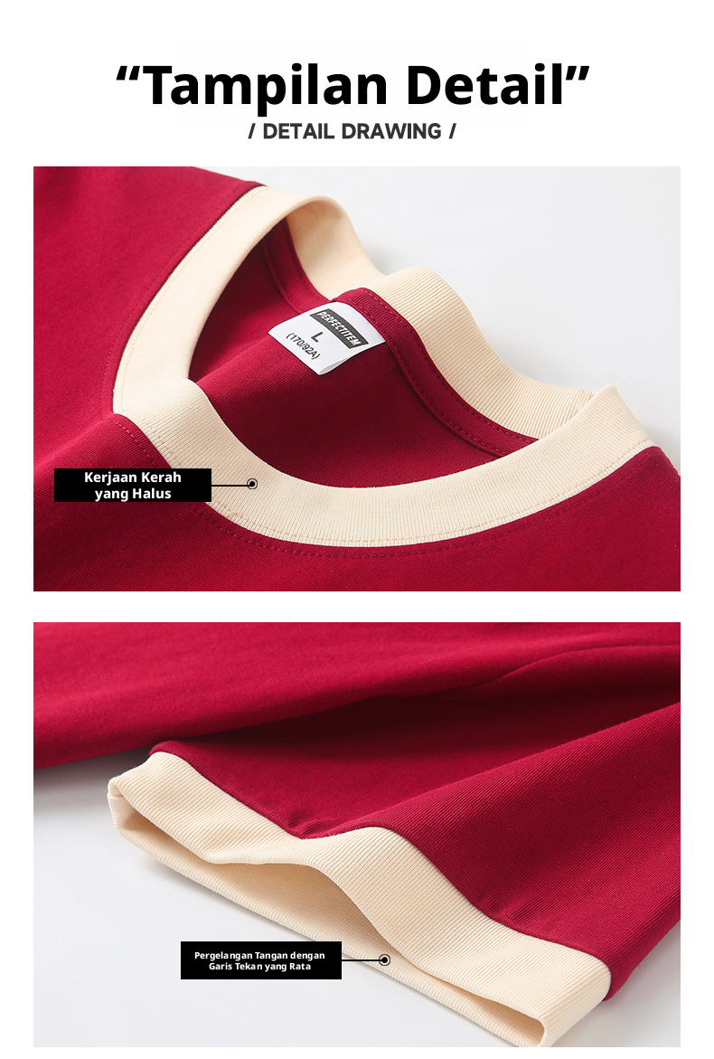 Kemeja T Wanita Raglan Lengan Pendek dengan Pola Warna, Berbahan Katun Halus, Potongan Longgar, Kerah Bulat