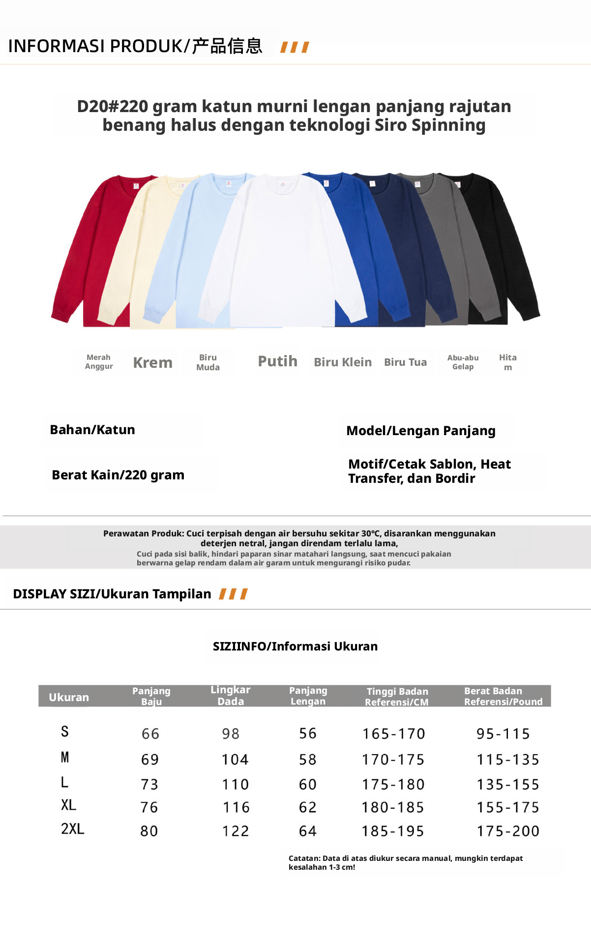 Kemeja Tipe Pullover Berkerah Rata dari Katun Gaya Korea dengan Lengan Panjang untuk Pria dan Wanita