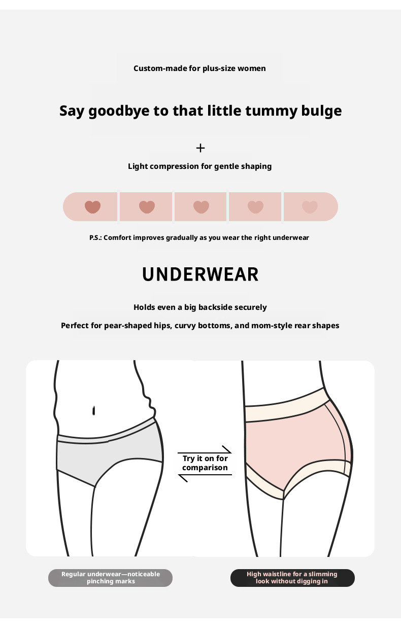 Women's Cotton High Waist Briefs, Plus Size Antibacterial Seamless Triangle Panties