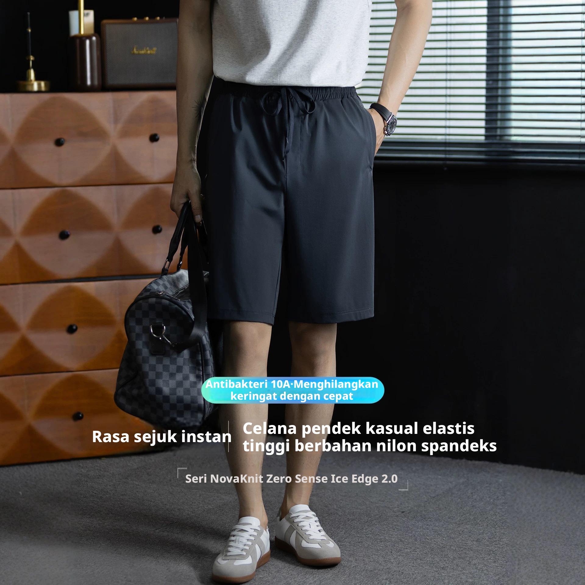 Celana Pendek Kasual Spandex Nylon Peregangan Tinggi Pria, Celana Pendek Atletik Musim Panas Cepat Kering Bernapas