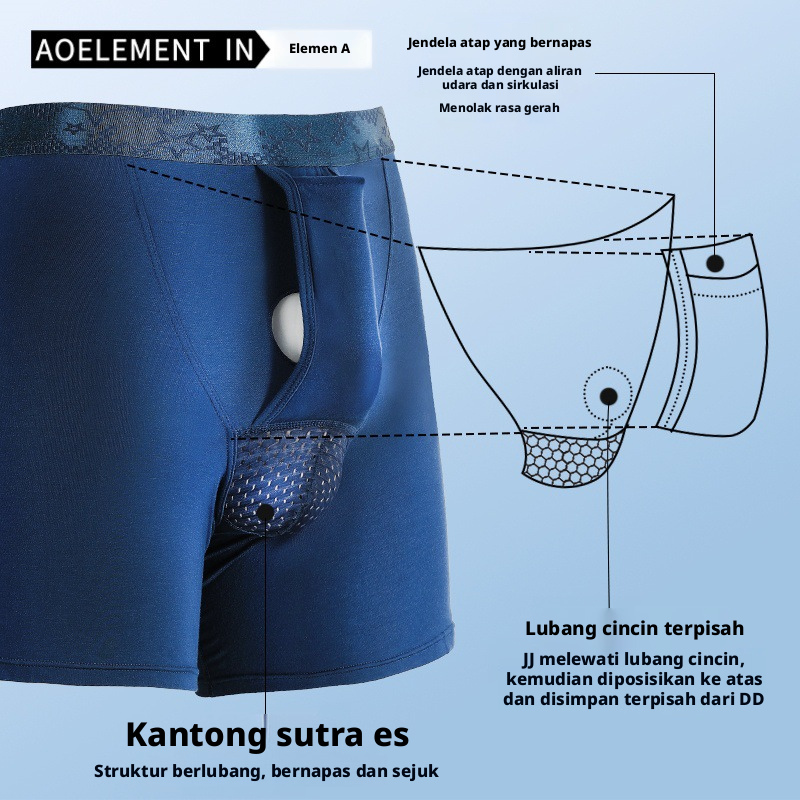 Celana Boxer Anti-Chafing Pemisahan Peluru Pria, Pakaian Dalam Olahraga Bernapas dengan Dukungan Kantong, Mid-Rise