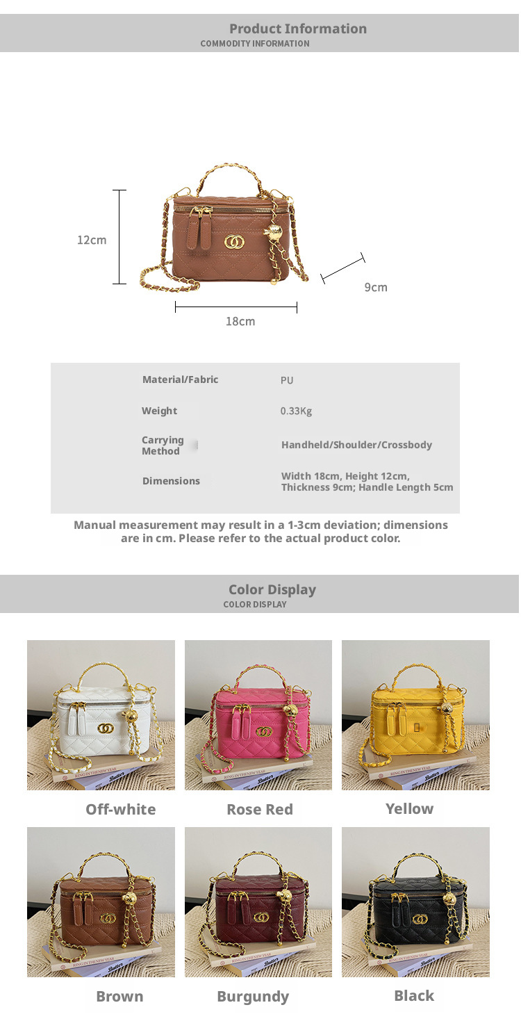 Women’s Small Box Crossbody Bag, PU Leather Quilted Chain Shoulder Bag with Embroidery, Mini Square Handbag for Daily Wear