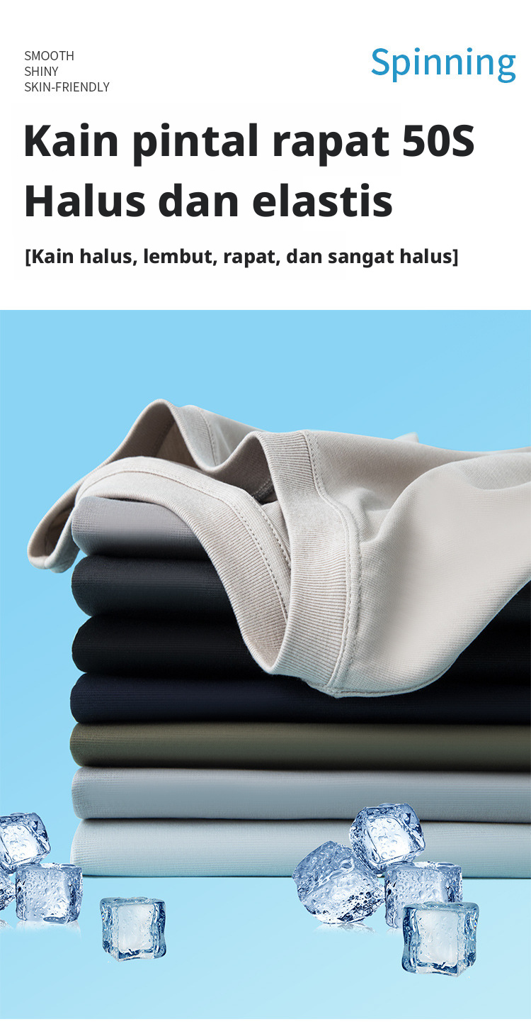 Kemeja T pria warna solid dengan kerah crew dan lengan pendek, model longgar dari campuran katun tipis untuk musim panas