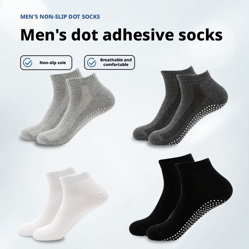 Men’s Anti-Slip Cotton Grip Socks for Yoga, Trampoline and Sports, Breathable Thin Floor Socks