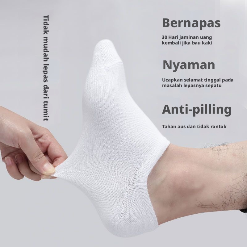 Kaus kaki pergelangan kaki pria dari katun, warna hitam putih abu-abu polos untuk musim panas; menyerap keringat dan bernapas, kaus kaki pendek.