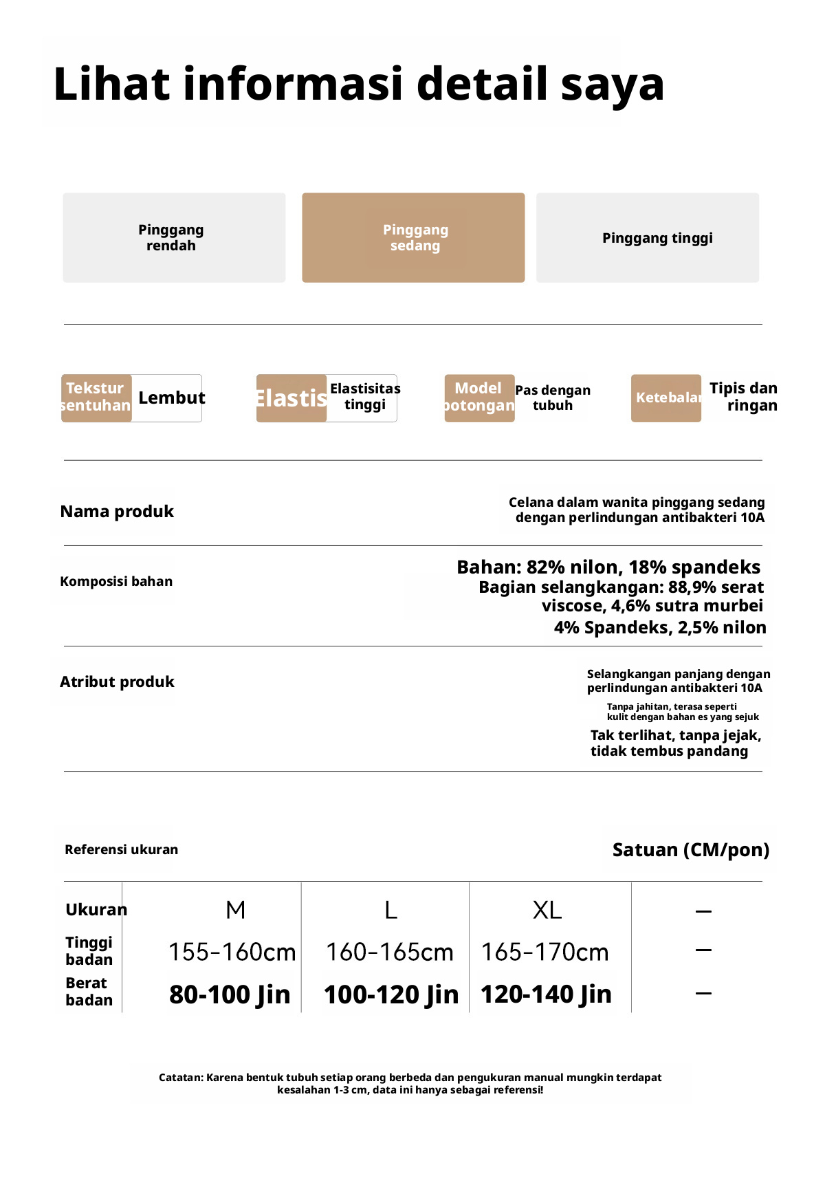 BONAS Seamless Celana Dalam Wanita dengan Bagian Selangkangan dari Sutra, Celana Dalam Anti-bakteri yang Nyaman untuk Musim Panas