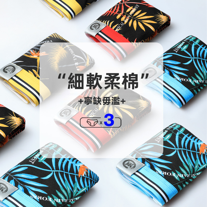 男士棉質平角內褲，日常穿着的透氣中腰內衣，4碼