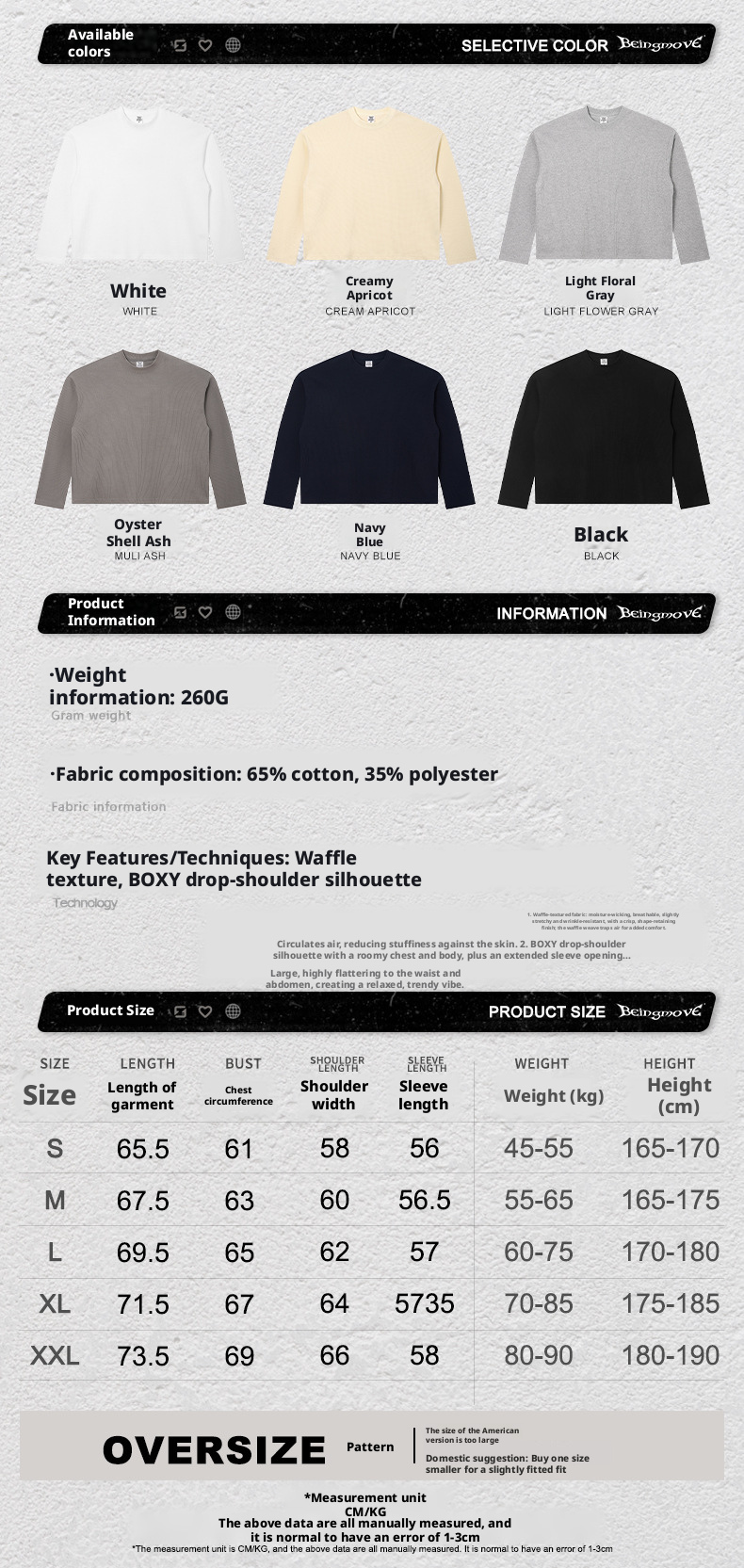 Men's Waffle Knit Long Sleeve T-Shirt, Loose Boxy Fit Crew Neck Solid Cotton Tee for Fall Sports