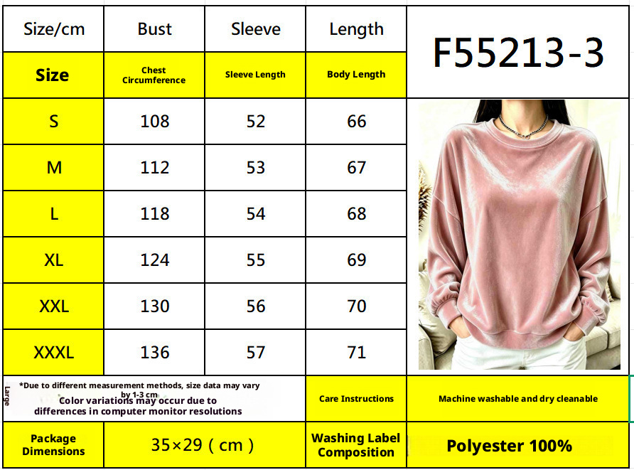 Women's Velvet Long Sleeve Crew Neck T-Shirt, Solid Color Casual Top for Fall and Winter