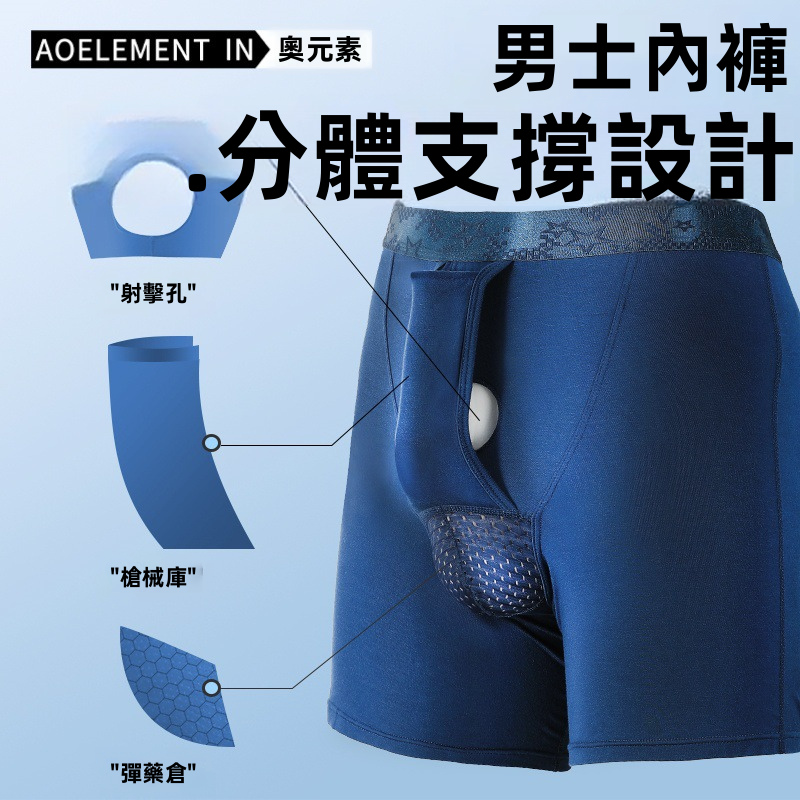 男士子彈分離防擦傷拳擊手內褲，帶小袋支撐的透氣運動內衣，中腰