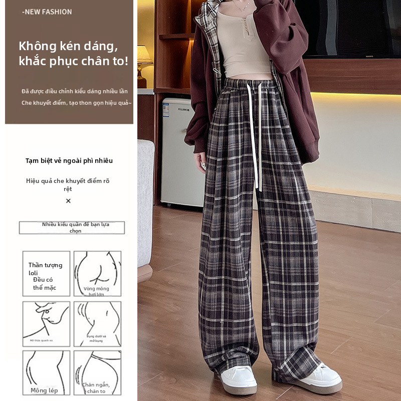 Quần ống rộng kẻ sọc dành cho phụ nữ, eo cao, dáng thẳng, thoải mái, phù hợp mặc vào mùa xuân, mùa thu và mùa đông