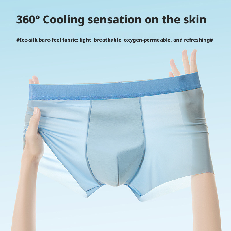 Men's Ice Silk Boxer Briefs, Breathable Mid-Rise Underwear with Cotton Crotch, Yiwu China