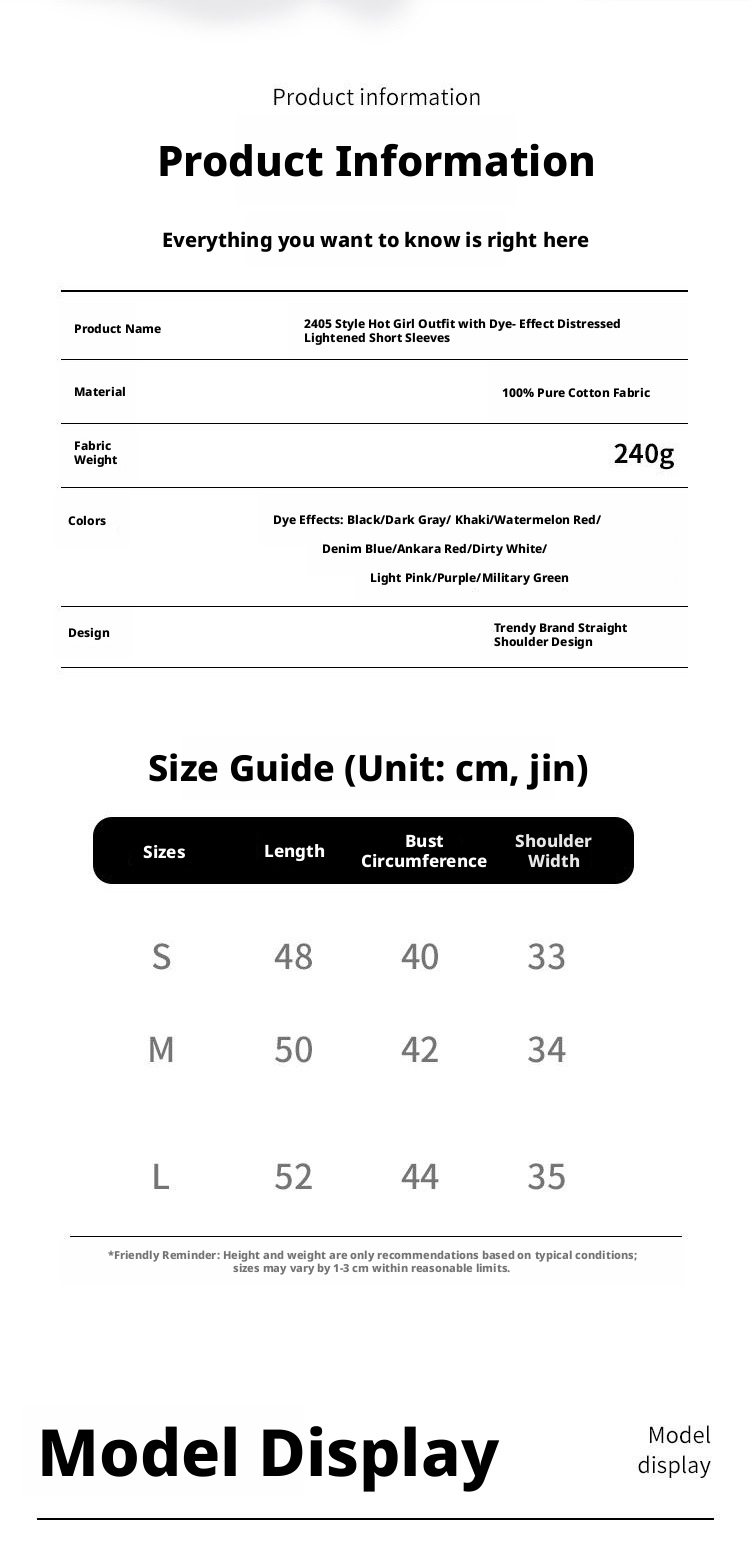 Women's 240g Cotton Slim Fit Short Sleeve T-Shirt, Vintage Washed Faded Crew Neck Summer Top