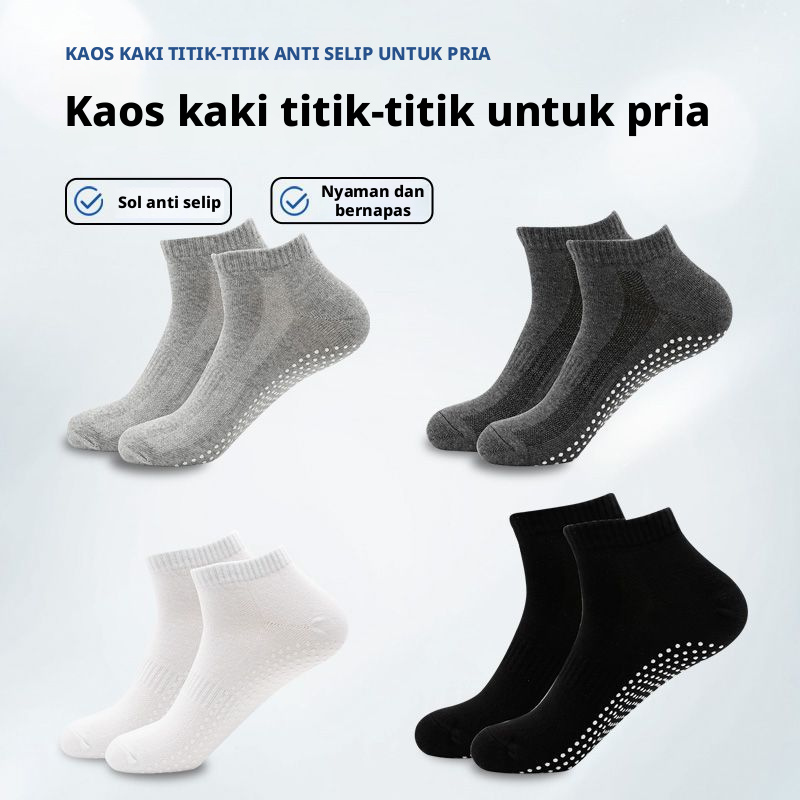 Kaus kaki anti-selip pria dari katun untuk yoga, trampolin, dan olahraga; kaus kaki tipis yang menyerap keringat.