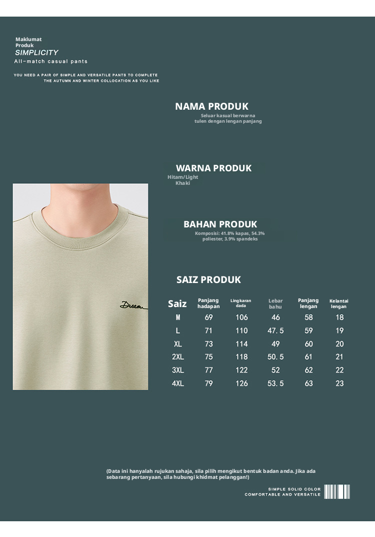 Baju T-shirt Lelaki Gaya Longgar dengan Leher Bulat dan Lengan Panjang, Warna Solid untuk Pakaian Kasual Musim Bunga dan Musim Gugur