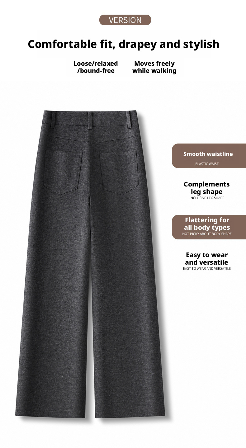 Women's High Waist Straight Leg Pants, Loose Casual Wide Leg Trousers with Two Buttons