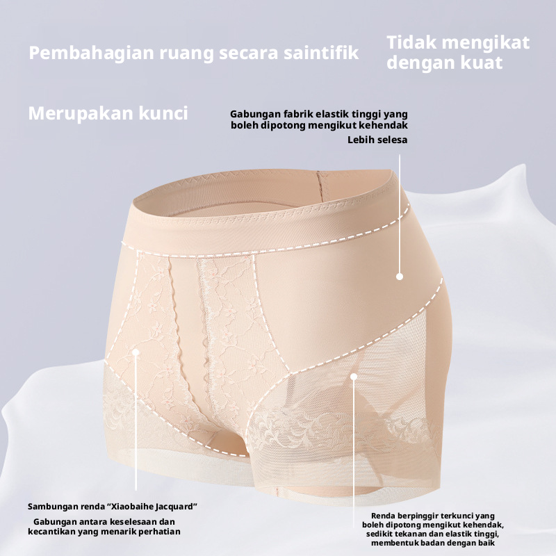 Seluar Pembentuk Renda Lancar Wanita Pinggang Tinggi Kawalan Perut Pengangkat Punggung Panjang Mulberi Sutera Antibakteria Ultra Nipis