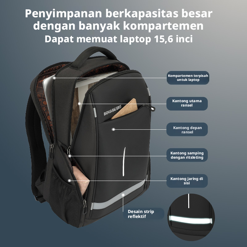 Ransel Kanvas Oxford Hitam untuk Pria, Tas Komuter Bisnis untuk Laptop 16 Inci, Ransel Harian dengan Kapasitas Besar dan Tahan Air.