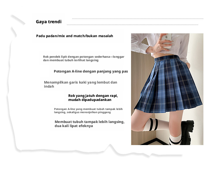 Rok mini A-line plaid berlipit JK, rok sekolah gaya preppy dengan pinggang tinggi untuk wanita.