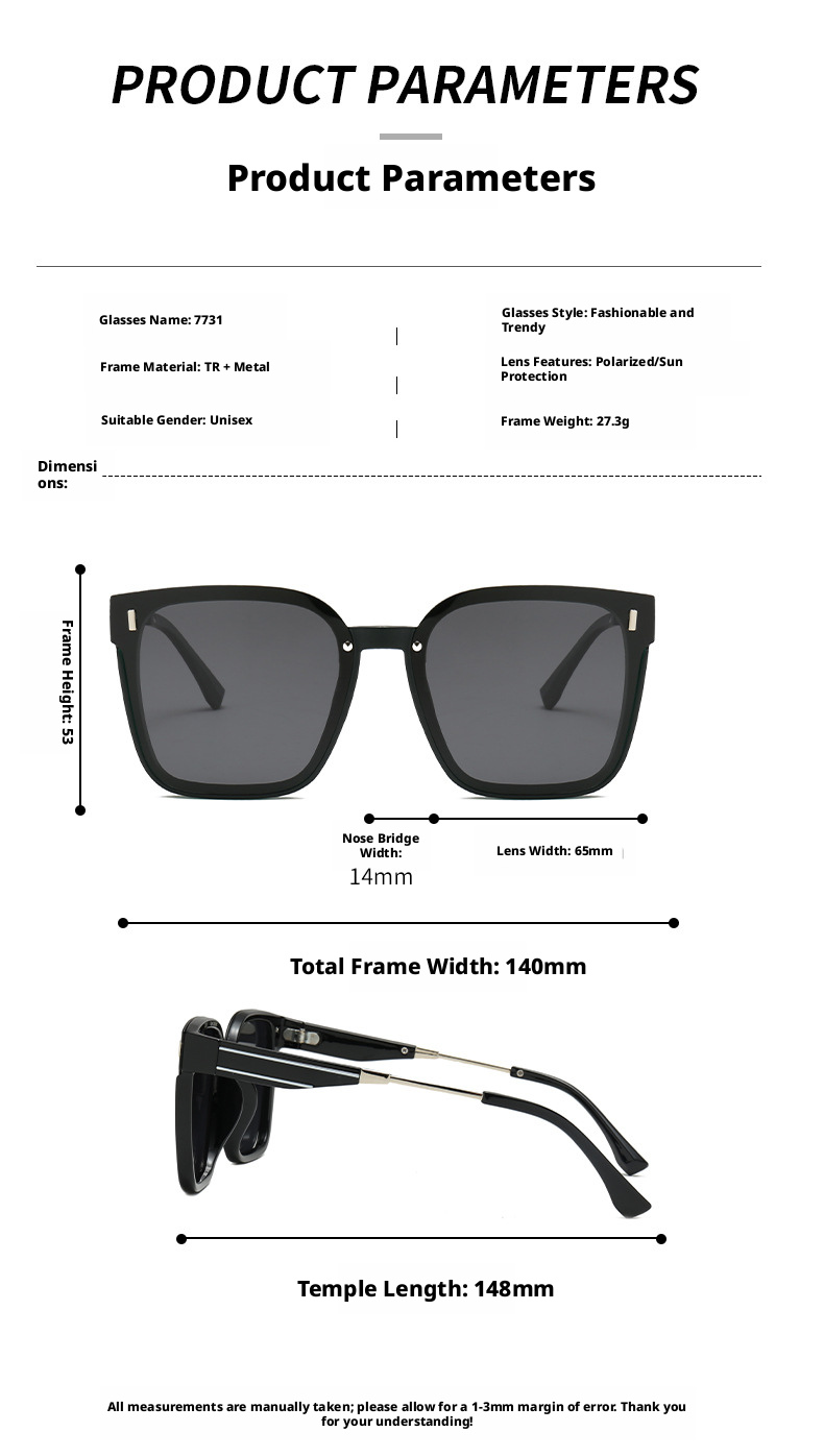Polarized Square Frame Sunglasses for Women, UV400 Full Frame Sun Glasses for Driving and Outdoor Travel