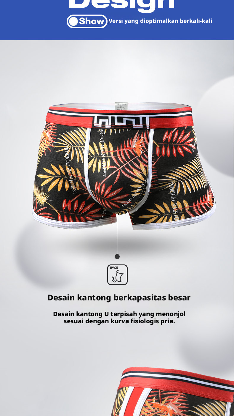 Celana Boxer Katun Pria, Pakaian Dalam Bernapas Menengah untuk Pakaian Sehari-hari, 4 Ukuran