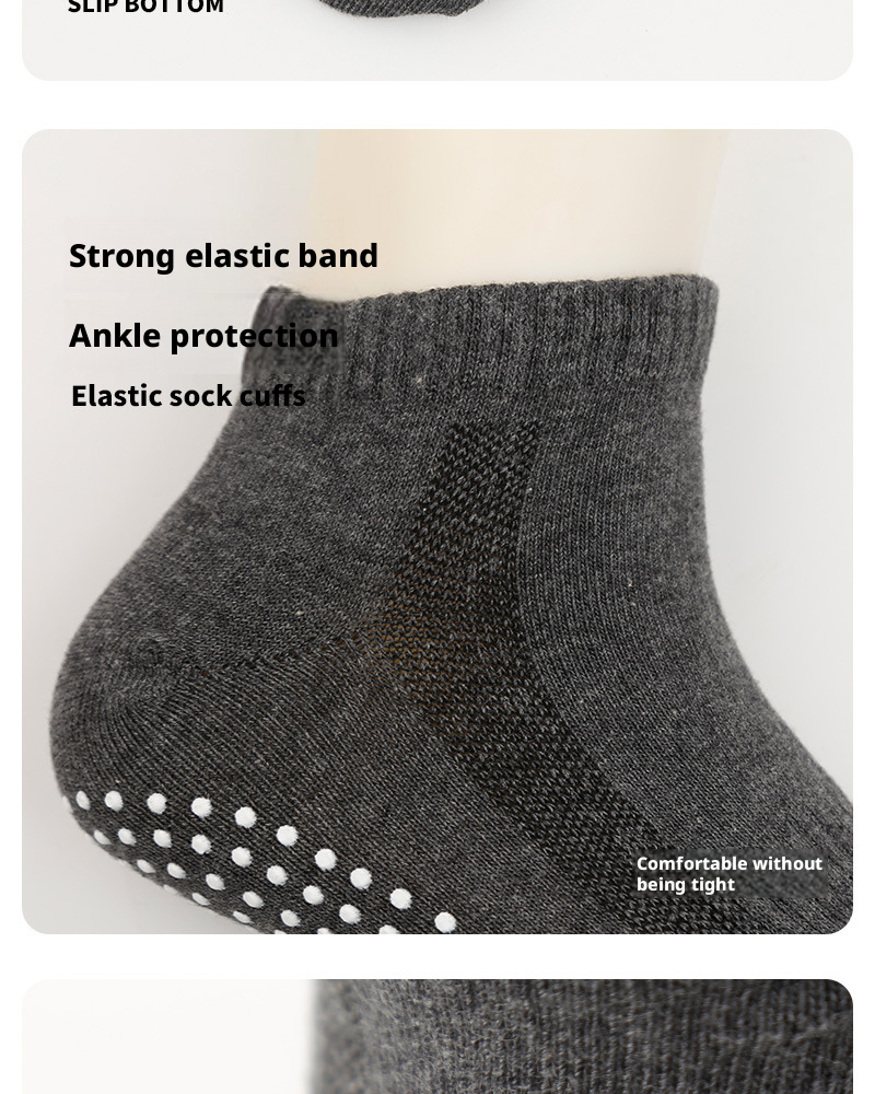 Men’s Anti-Slip Cotton Grip Socks for Yoga, Trampoline and Sports, Breathable Thin Floor Socks