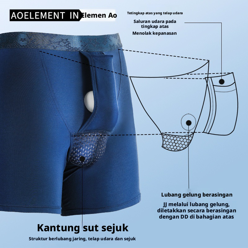 Seluar Boxer Anti-Chafing Pemisahan Peluru Lelaki, Seluar Dalam Sukan Bernafas dengan Sokongan Kantung, Bertingkat Pertengahan