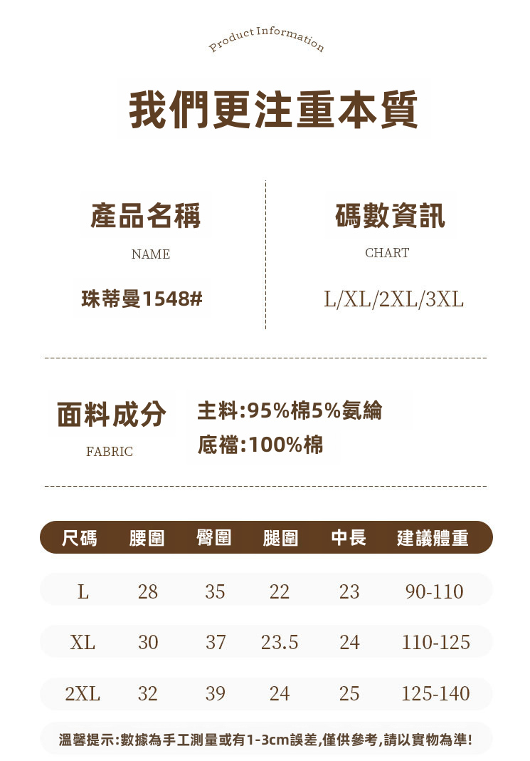 女性棉質A級抗菌透氣中高腰內褲，配棉質加強層