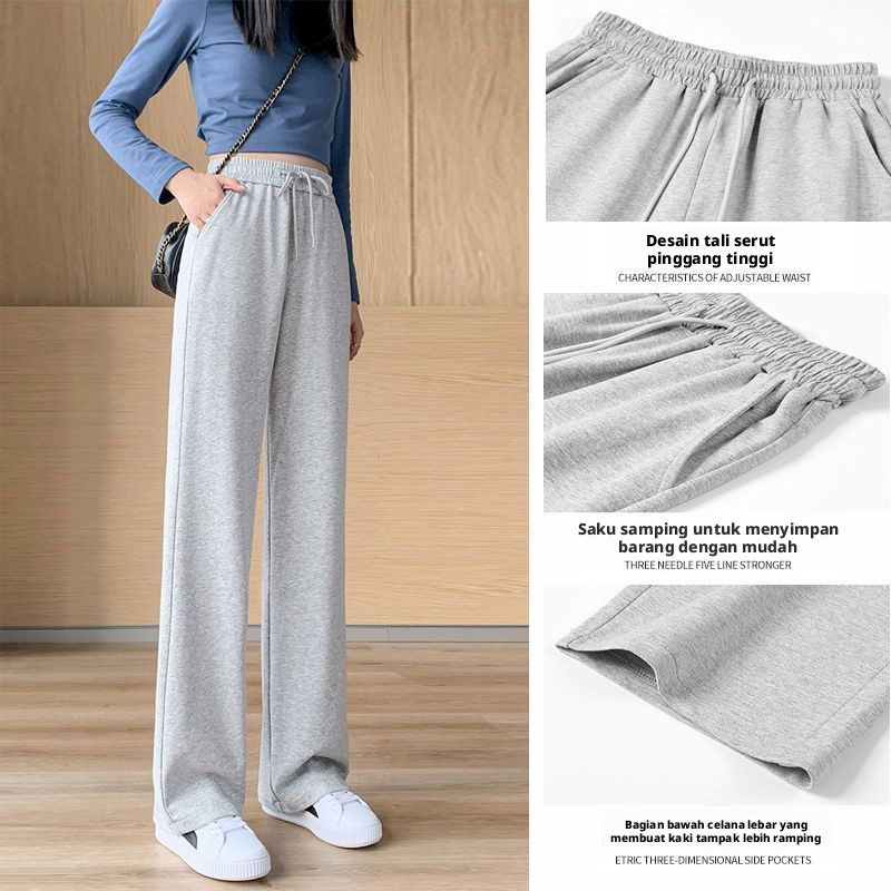 Celana Wanita Bahan Katun Campuran, Celana Lebar, Gaya Lurus dan Longgar, Untuk Musim Semi dan Gugur