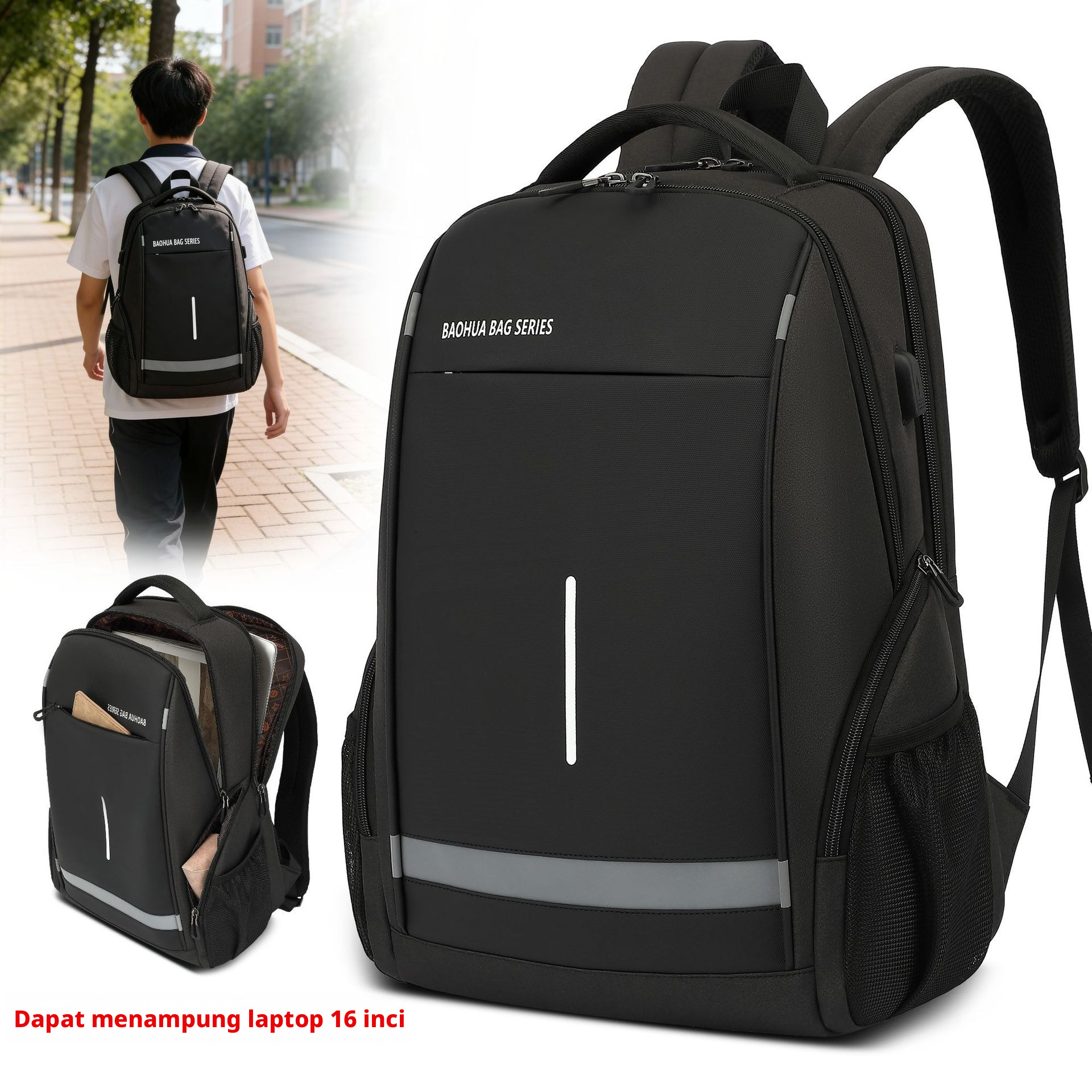 Ransel Kanvas Oxford Hitam untuk Pria, Tas Komuter Bisnis untuk Laptop 16 Inci, Ransel Harian dengan Kapasitas Besar dan Tahan Air.