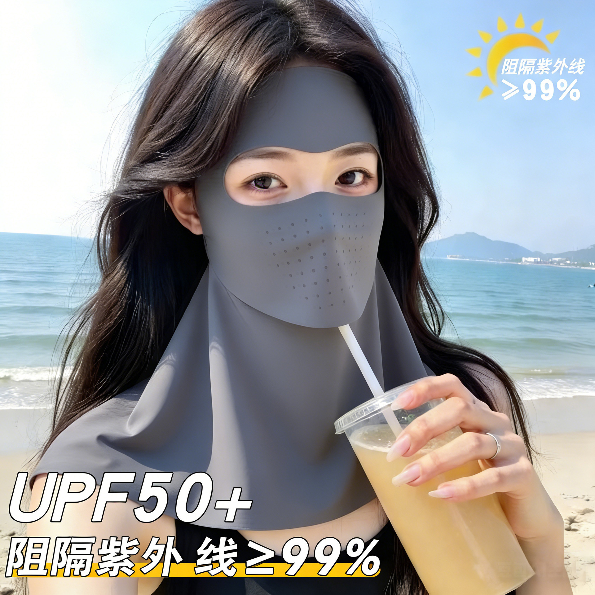 Breathable Open Nose Sun Protection Face Mask UPF50 UV Shield for Cycling Driving