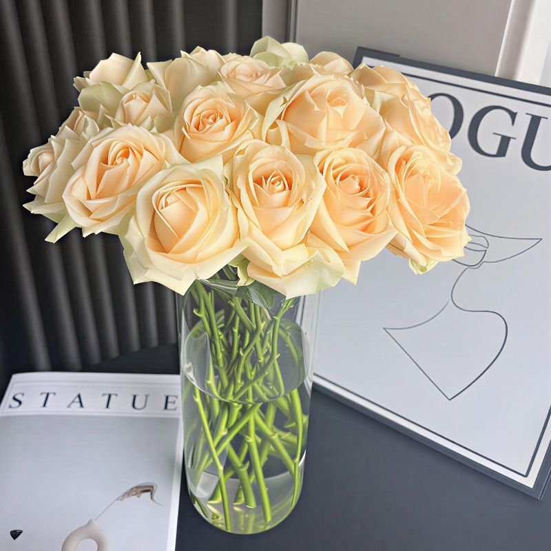 Fresh Cut Champagne Rose Cream Apricot Long Stem Cut Flower for Wedding Bouquet Decor