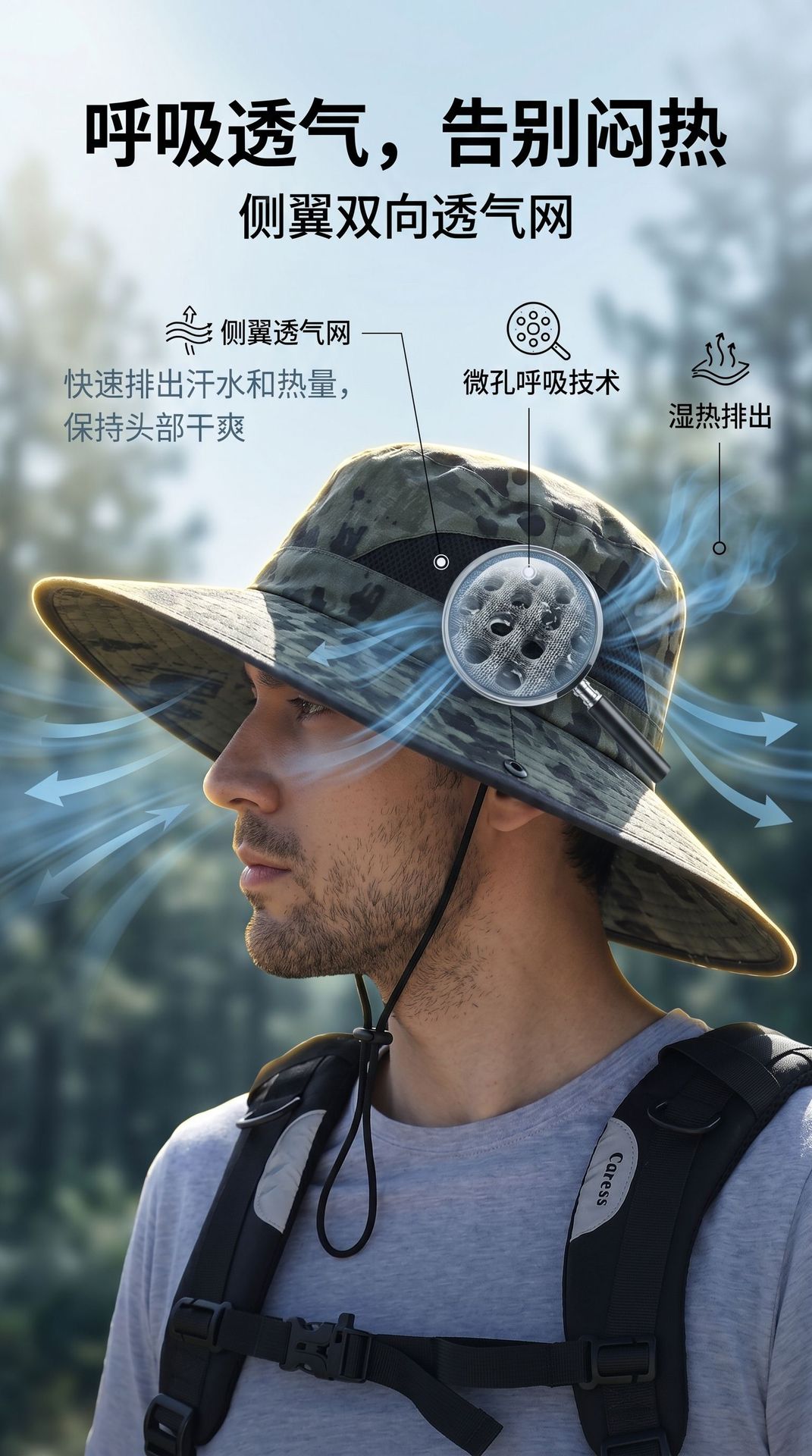 Men Super Wide Brim Sun Hat UPF50+ UV Protection Breathable Outdoor Fishing Hat
