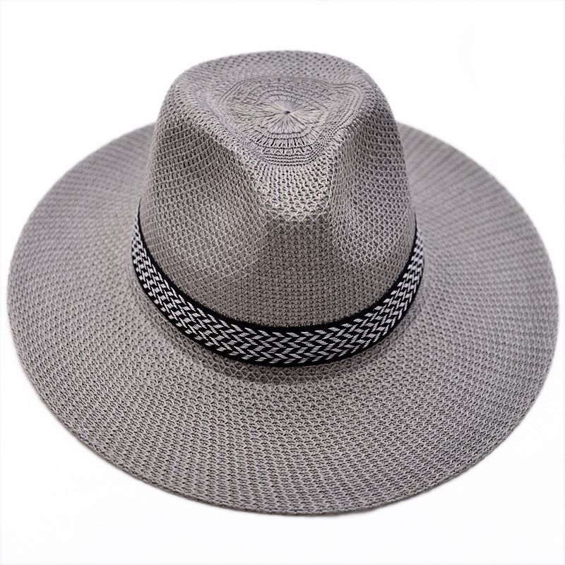 Men Woven Sun Hat Breathable Hollow Out Straw Hat Summer Outdoor Beach Casual Hat