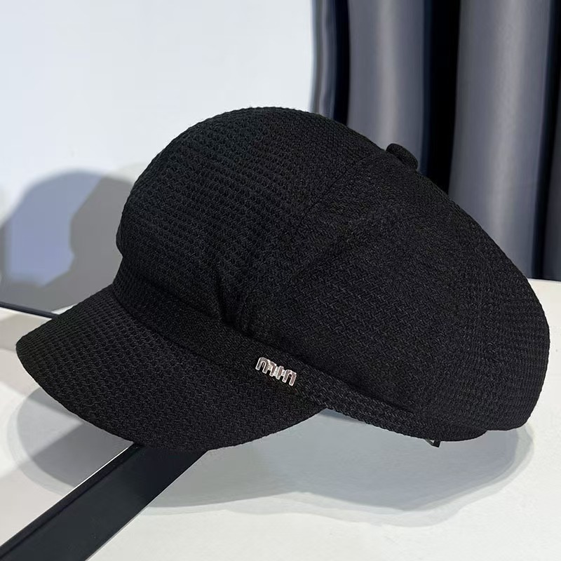 Women French Beret with Short Brim Vintage Wool Blend Newsboy Cap Sun Protection Face Slim Hat for Autumn Winter Daily Outdoor