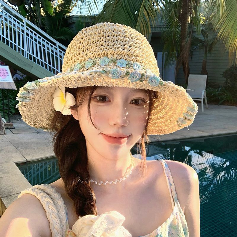 Women Bow Decor Lace Sun Hat Wide Brim UV Protection Summer Outdoor Hat
