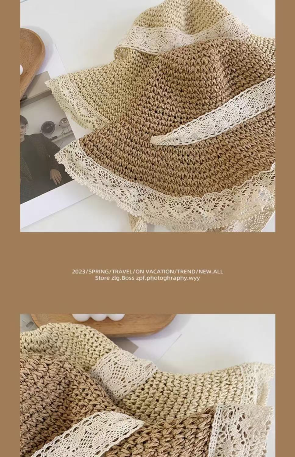 Women Bow Decor Lace Sun Hat Wide Brim UV Protection Summer Outdoor Hat