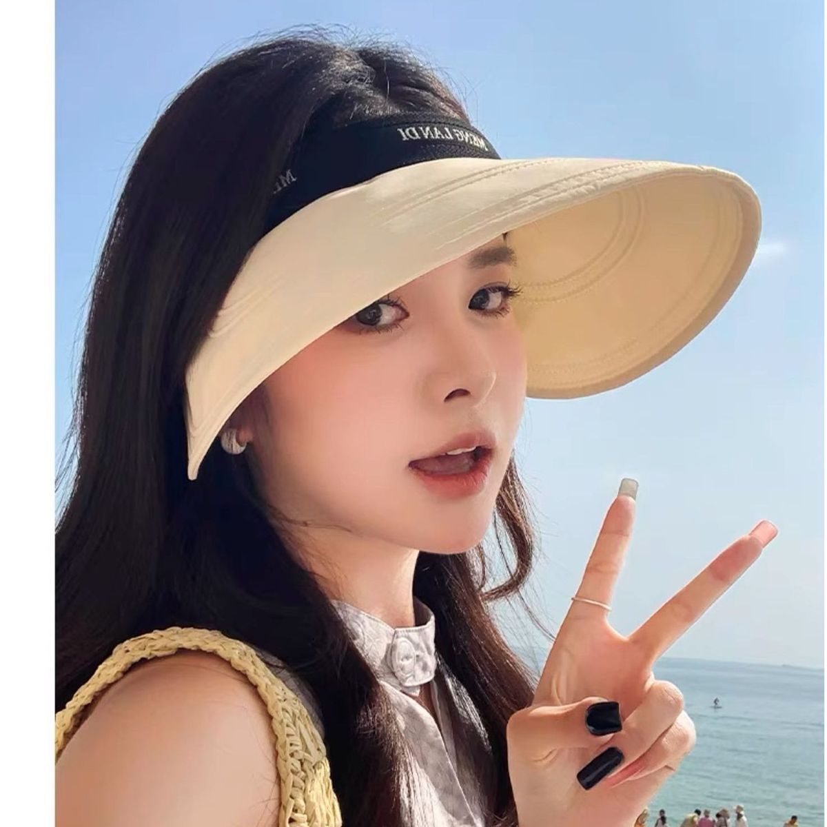 **Women's Empty Top Sun Visor Hat, UV Protection Wide Brim Foldable Summer Outdoor Beach Sports Hat for Ladies