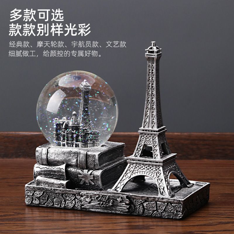 Vintage Paris Eiffel Tower Crystal Ball Creative Ornament Wine Cabinet Decor Desktop Furnishing for Living Room Home Decoration